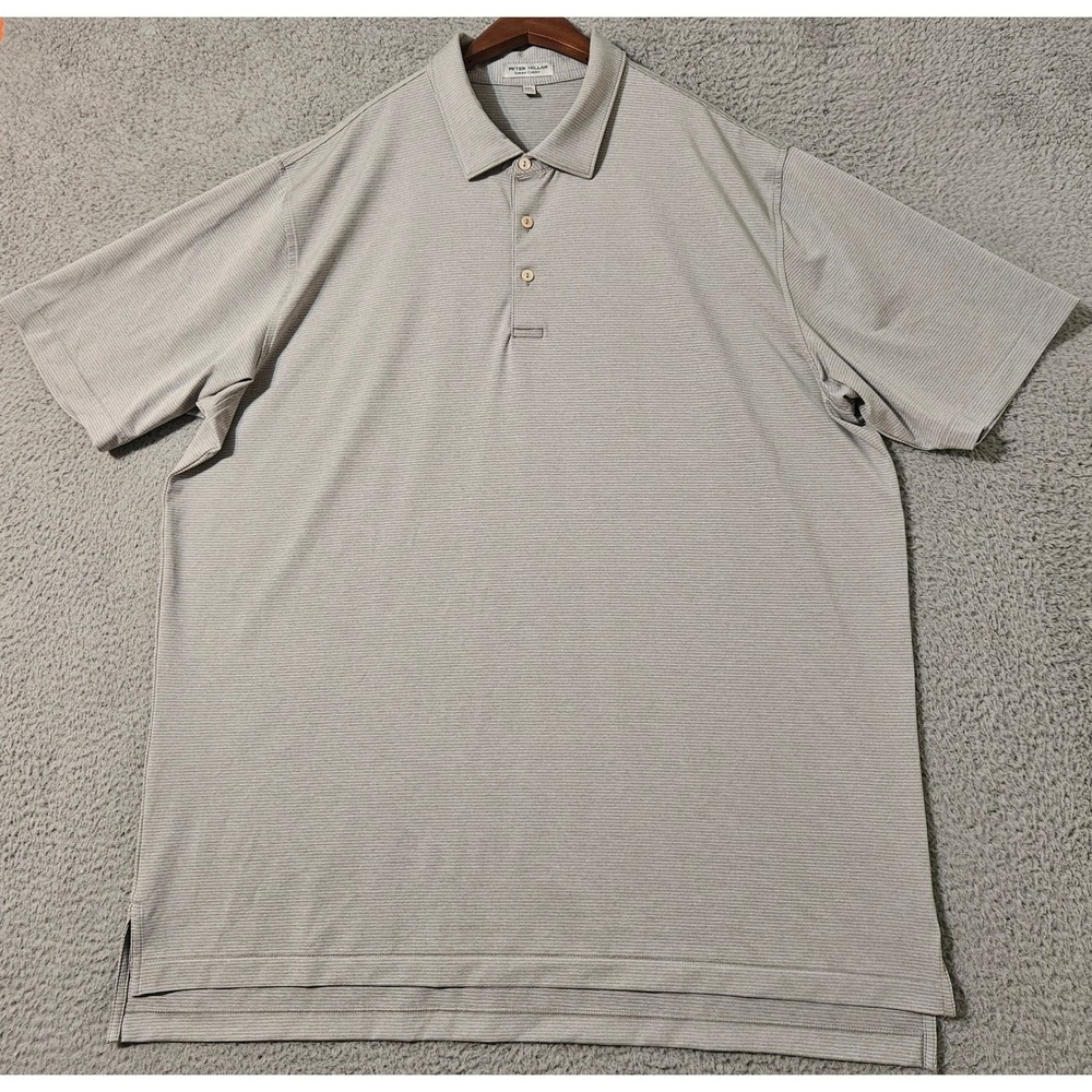 Peter Millar Men's Size 2XL Gale Grey‎ Striped Halford Performance Jersey Polo